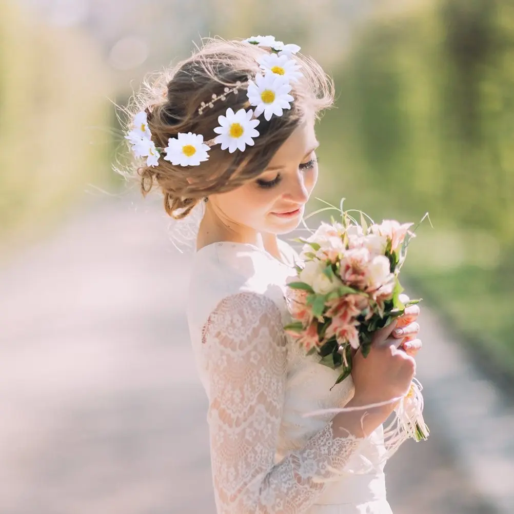 

Набор из 5 цветочных повязок на голову: венки-гирлянды из искусственных цветов для свадьбы, вечеринки, фестиваля, фотосессии (белый, желтый, синий)