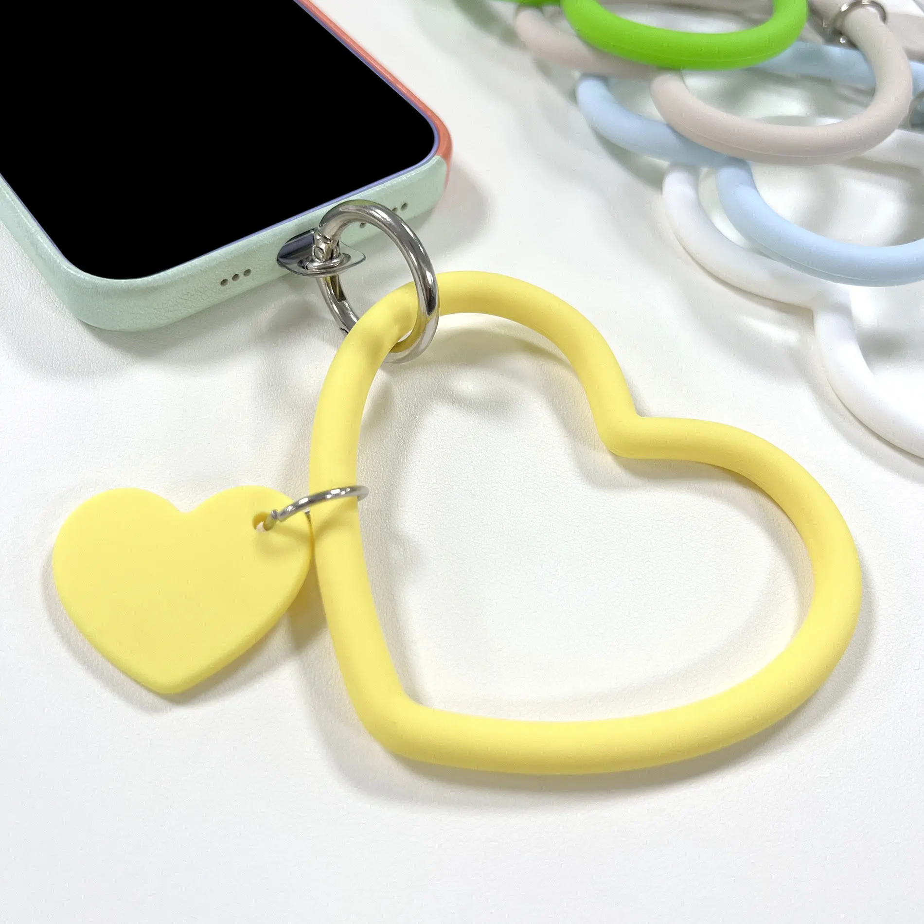 JCD Silicone Heart Loop Cell Phone Hand Wrist Strap With Key Chain Holder - Universal Mobile Phone Straps For All Smartphones