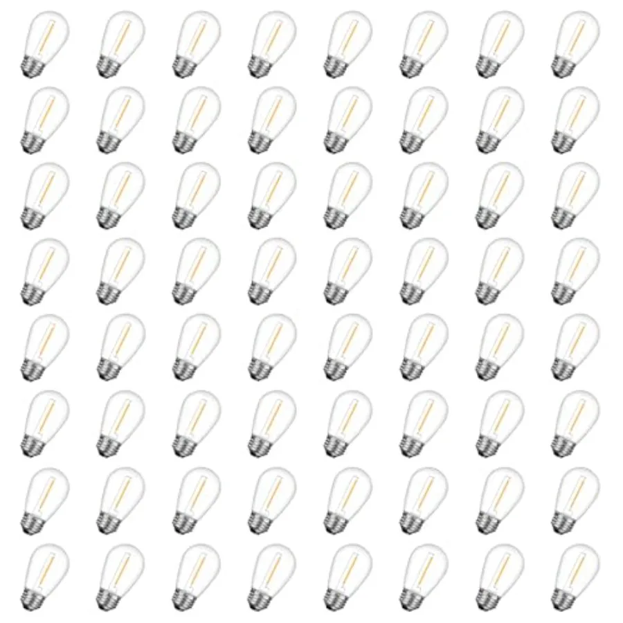 64 Pack Shatterproof S14 LED Replacement Bulbs for Outdoor String Lights, 1W Equivalent to 11W Incandescent Bulb, Warm White 22