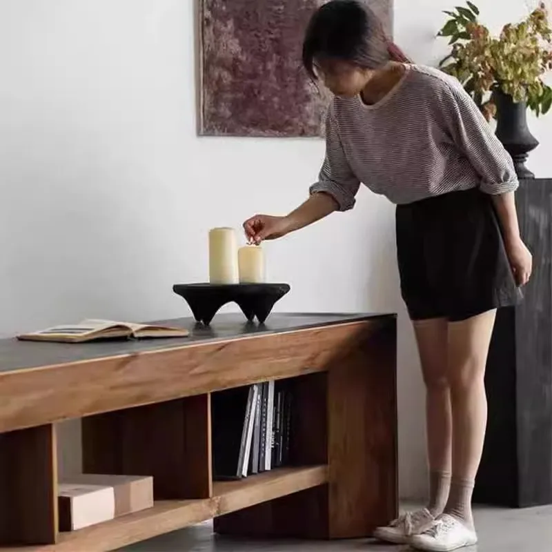 Color matching solid wood TV cabinet rectangular old pine floor log decorative cabinet living room