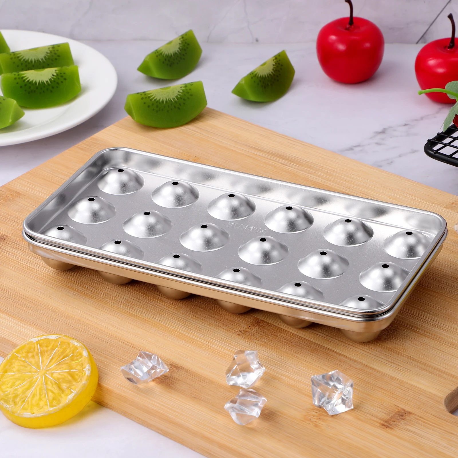 

Hockey Mold Ice Cube Tray Ball Shaped Mold Creative Kitchen Tool Stainless Steel Round Ice Maker Trays Lids Summer artifact