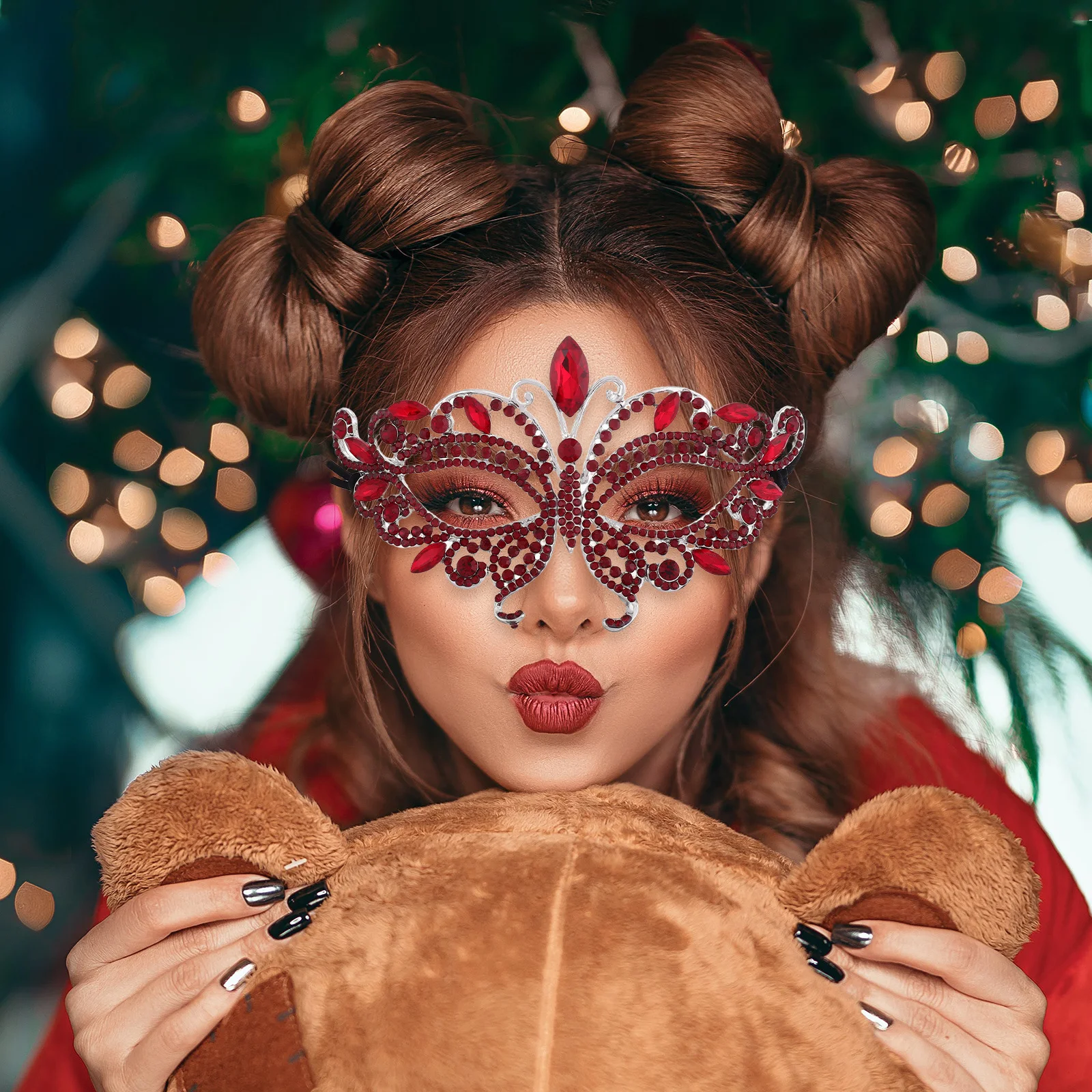 Half Face Rhinestone Mask Women Shiny Metal Masquerade Eye Cover for Fancy Dress Mardi Gras New Year Eve Costume Parties