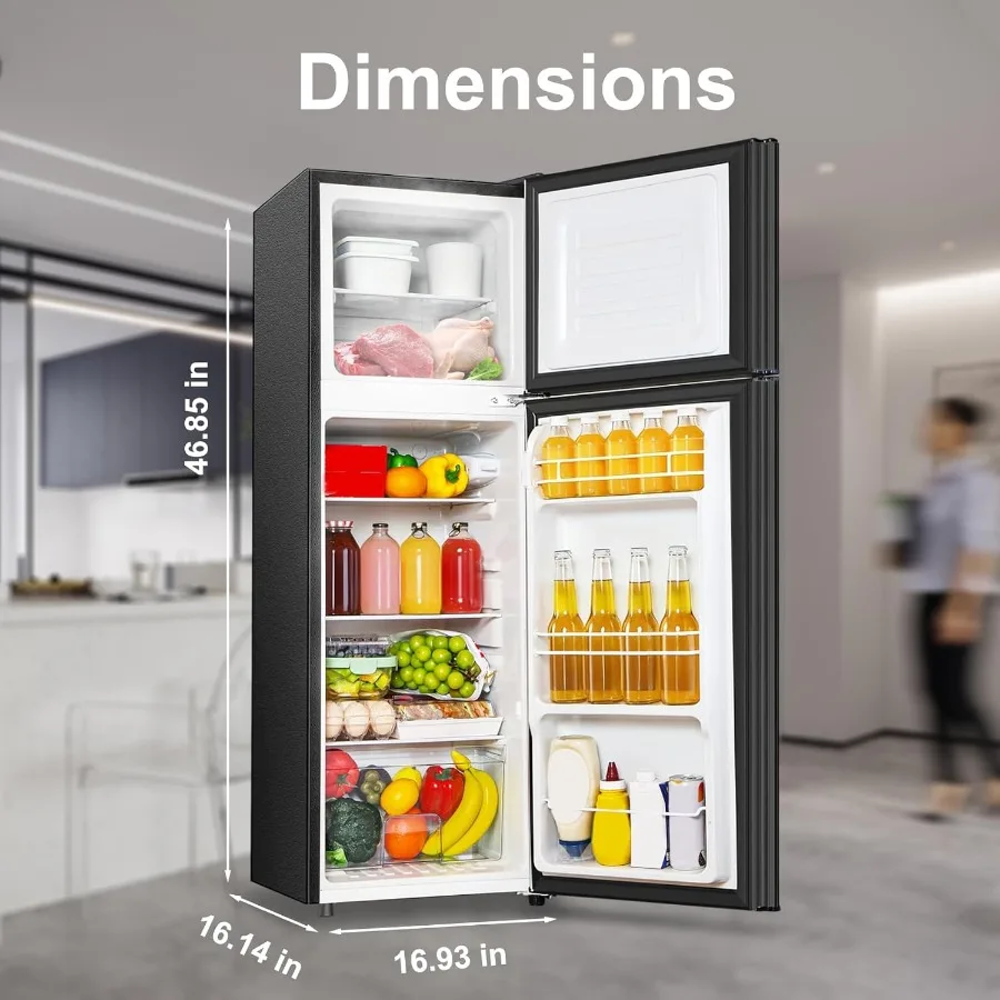ثلاجة صغيرة مدمجة 4.0 قدم مكعب مع فريزر علوي لمكتب النوم أو شقة صغيرة بتصميم باب مزدوج مع 7 مستويات قابلة للتعديل