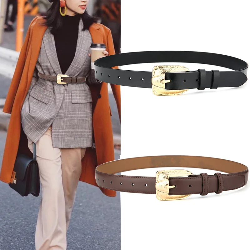 Vintage Leather Women\'s Belt Versatile Metal Buckle Luxury Women\'s Belt Dress Suit Designer High Quality Accessories Decoration