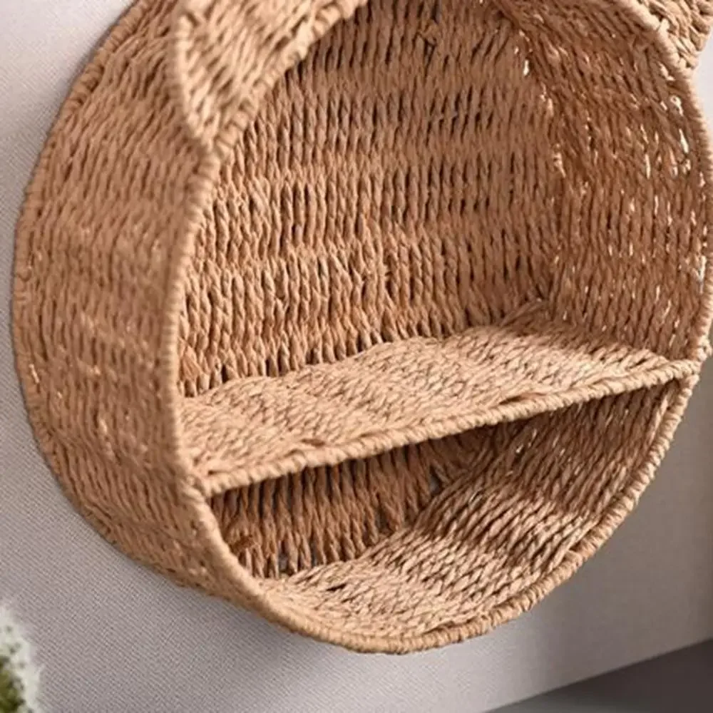 2 Tier Bear Ear Wall Mounting Shelf Cute Handmade Imitation Rattan Storage Rack Decorative Hanging Storage Basket Living Room