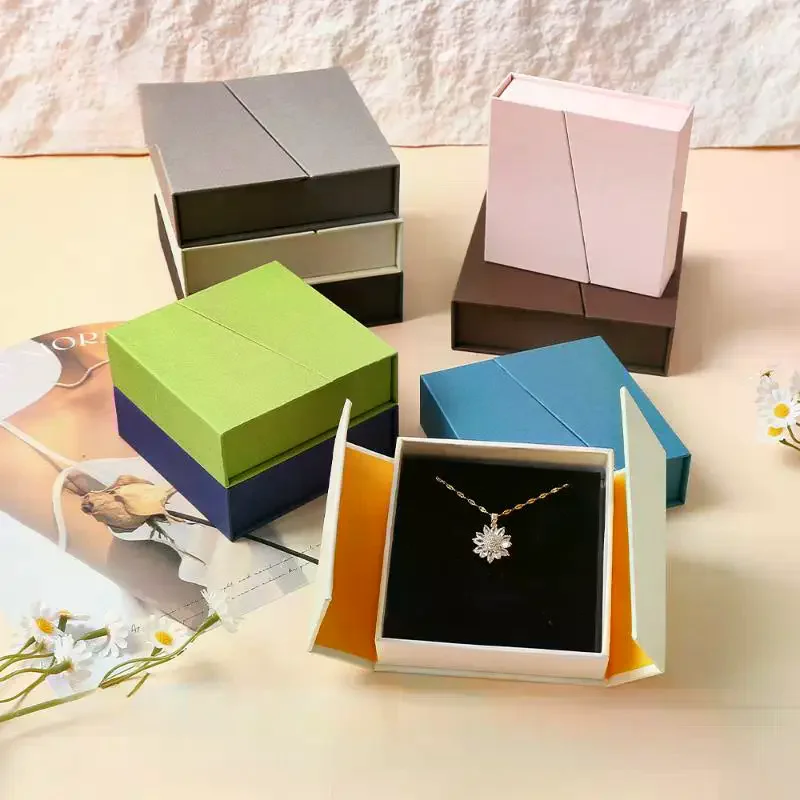 

Dual-opening Magnetic Flip Jewelry Packaging Box Earrings Necklace Ring Jewelry Organizer Box Thick Kraft Paper Jewelry Box
