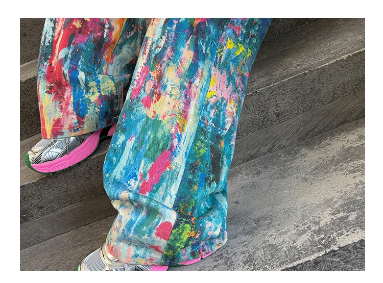 Street-Style Kinder-Jeans mit Bunten Prints für Teenager-Mädchen, Modische Hip-Hop-Tanz-Jeans, Trendige Hiphop-Denim-Hosen für Kinder – Detail 20