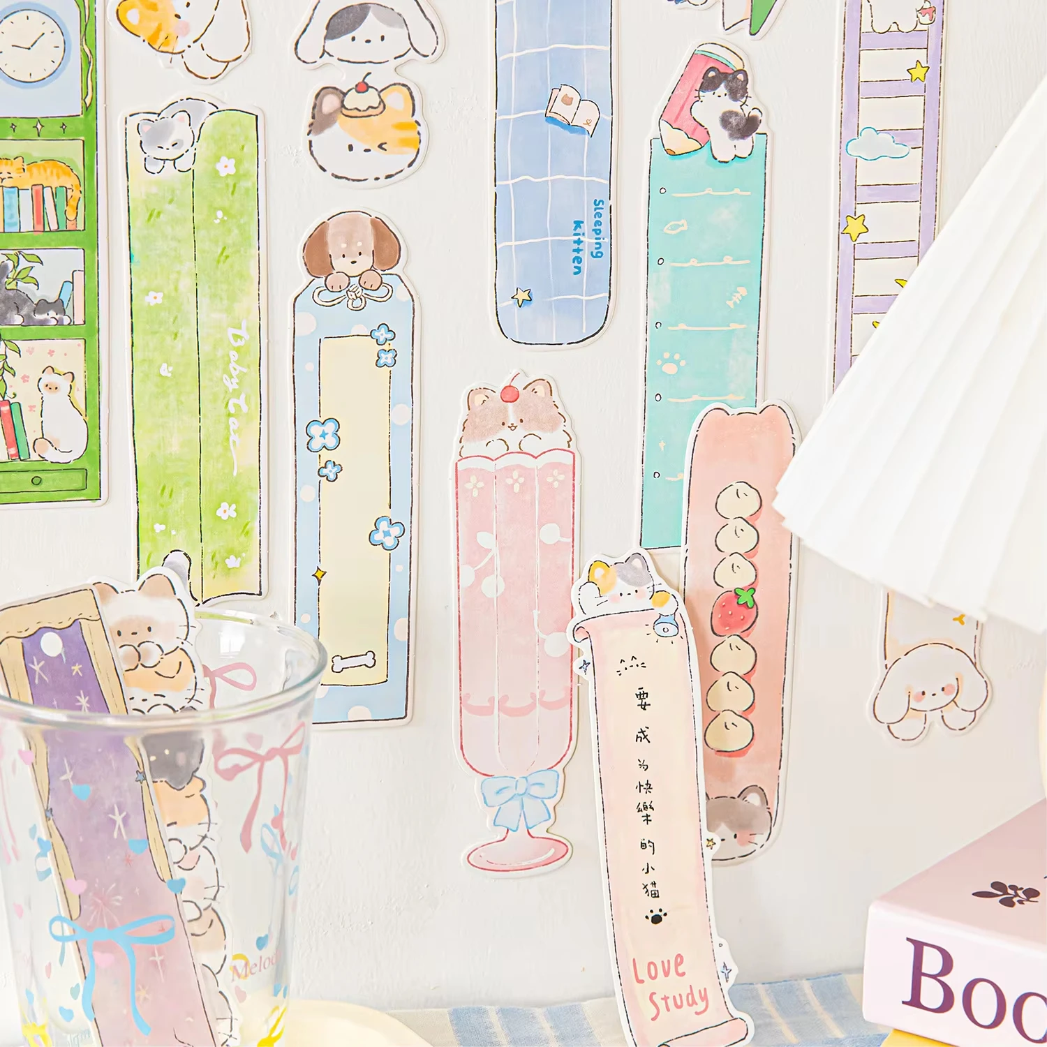 30pcs/box Kawaii pet box bookmark set cute hand drawn pattern hand account reading writing mark learning focus