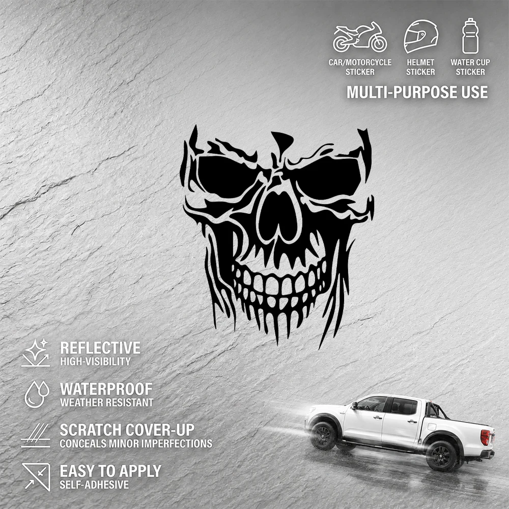 Skull Sticker Waterproof Car Motorcycle Helmet Decal Scratch Cover-up Self-Adhesive Multi-purpose Vinyl Sticker for Water Cup