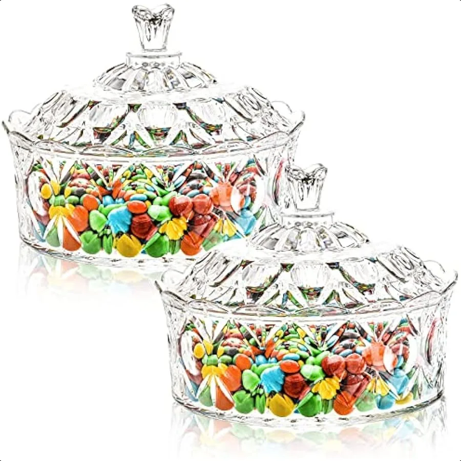 

Lawei 2 Pack Candy Dish with Lid Acrylic Decorative Candy Jar Crystal Covered Sugar Bowl for Candy Buffet Party Wedding Home De