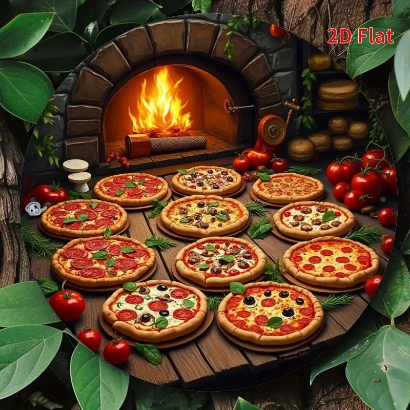 2D Flat,  Pizza Theme Aluminum Wall Sign - Featuring Authentic Food Art Style Rural Metal Decoration, It Is Highly Suitable for