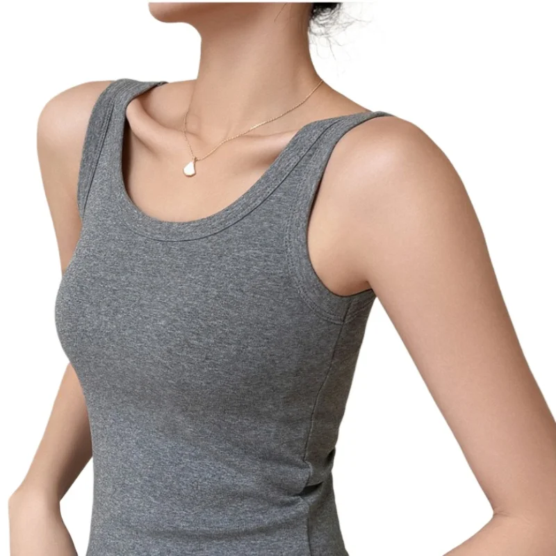Knitted Spice Girl Top Pure Cotton U-shaped Beauty Bottom Back Sling Small Vest  Inner Wear with Chest Pad Integrated Outer Wear