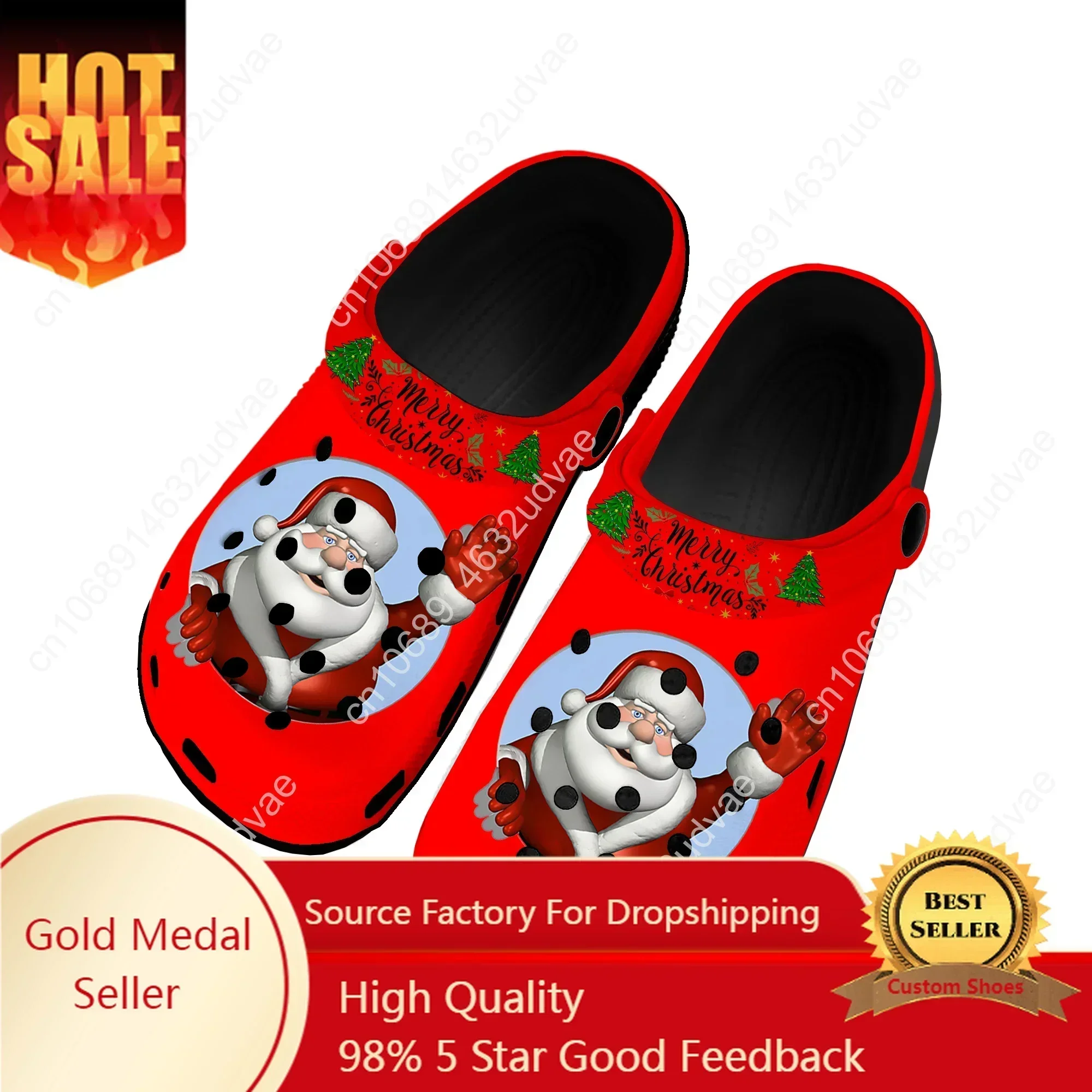 Merry Christmas Gift Santa Claus Home Clogs Custom Water Shoes Mens Womens Teenager Shoe Garden Clog Beach Hole Black Slippers