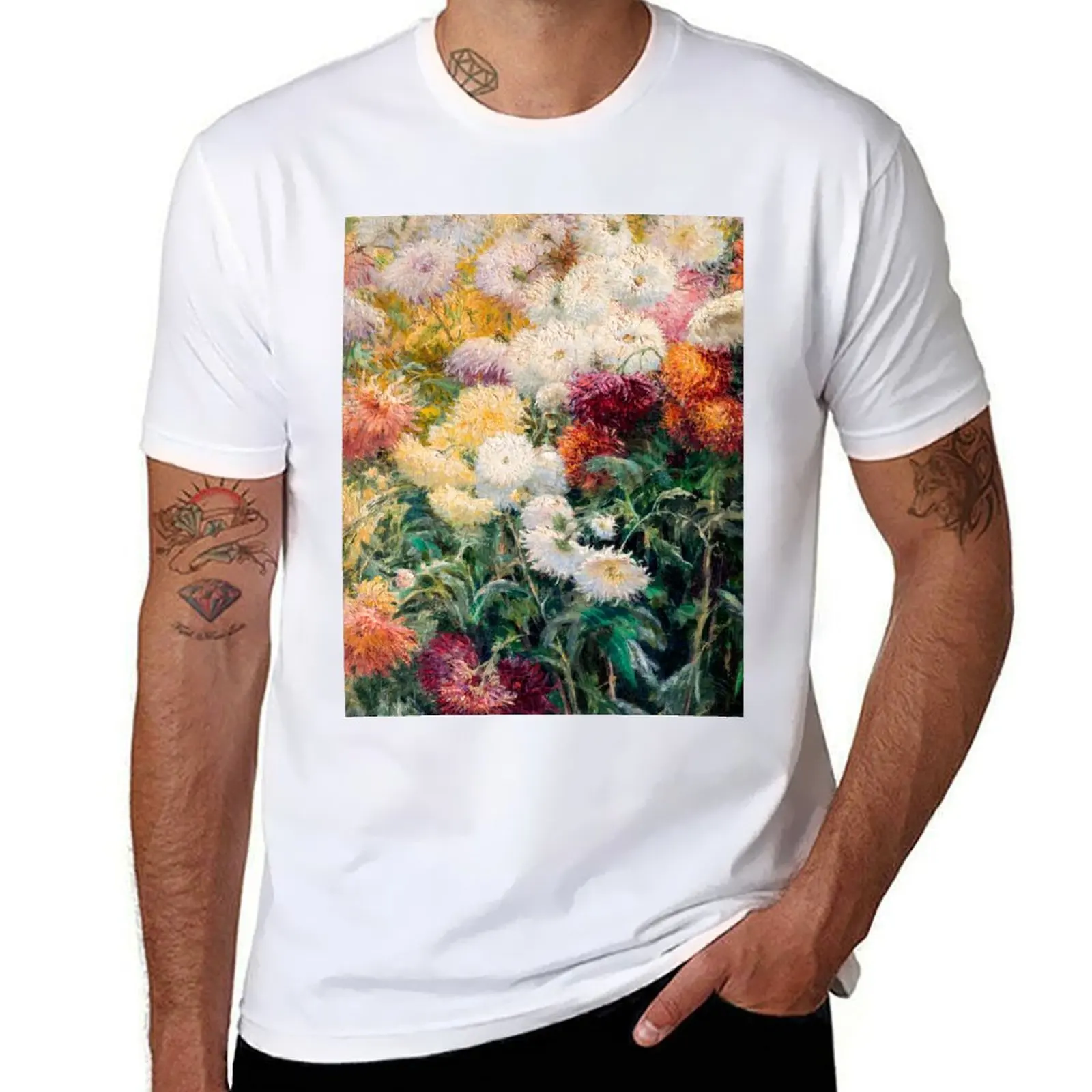 

shirts man in Gustave at Garden by Petit–Gennevilliers brand Caillebotte the t high quality luxury Chrysanthemums T-Shirt