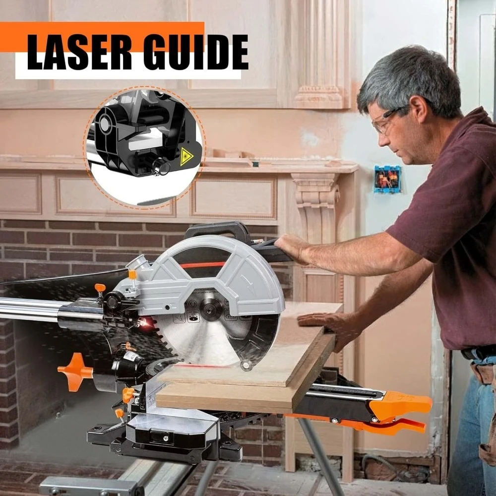 -For Sliding Compound Miter Saw 15A Double Speed 4500 RPM Laser Guide Extension Table-Fast  delivery^