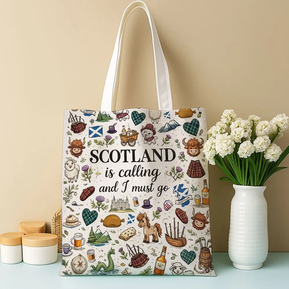 Fun Scottish Design Tote for Women Scotland Symbol Shoulder Bag Unlined Shopping Bags Perfect for Groceries And Presents
