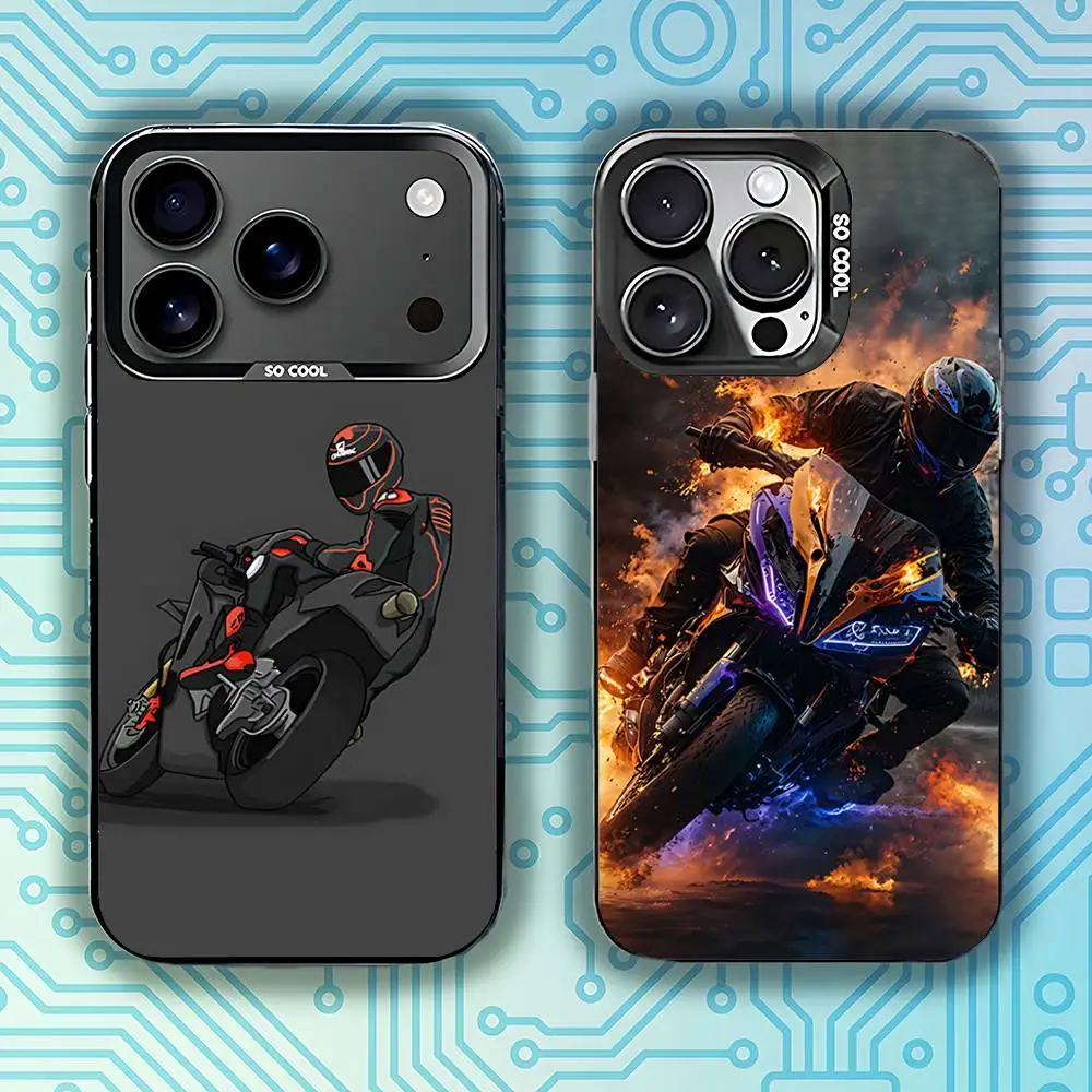 

Motorcycle Rider Phone Case For iPhone 17,16,15,14,13,12,11,Pro,Max,Plus,E,Air,Mini Black Tpu Cover