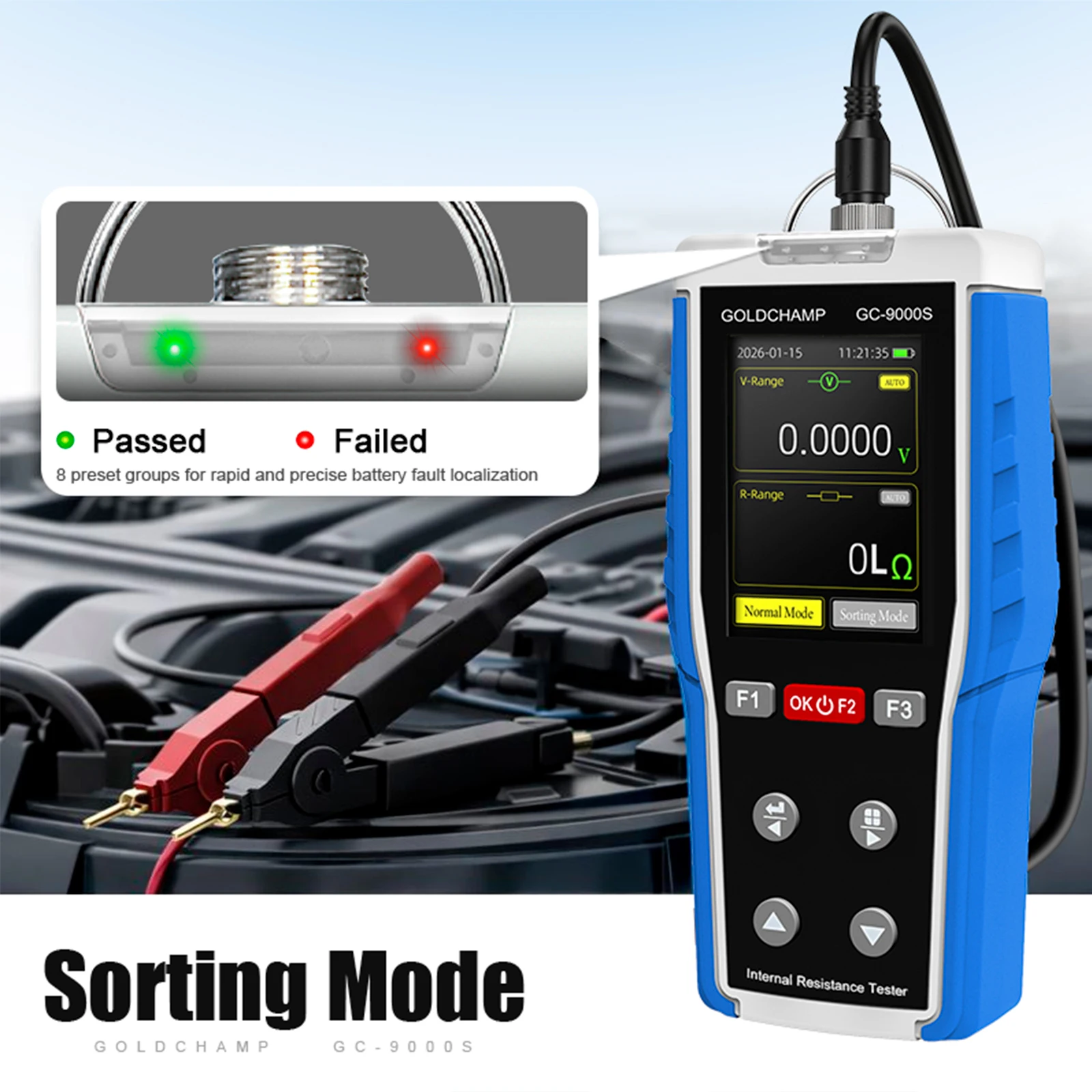 

9000S Digital Battery Internal Resistance Tester, 0-100V DC Voltage Tester, True 4-Wire Handheld with Sorting Mode Data process