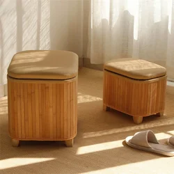 Household Solid Wood Small Square Stool with Storage Box Sundries Toys Organizer Japanese Hallway Shoes Change Footstool Ottoman