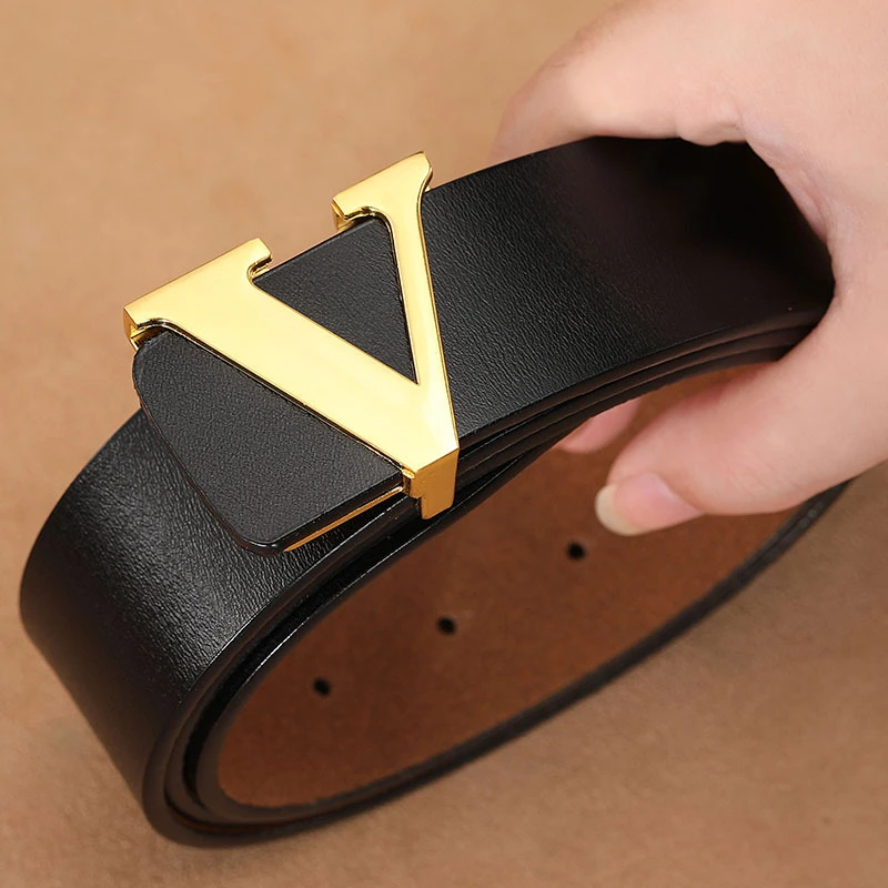 Gold V-letter Belt Women\'s Fashion Belts Black Brown Cinturon Girl Waistband