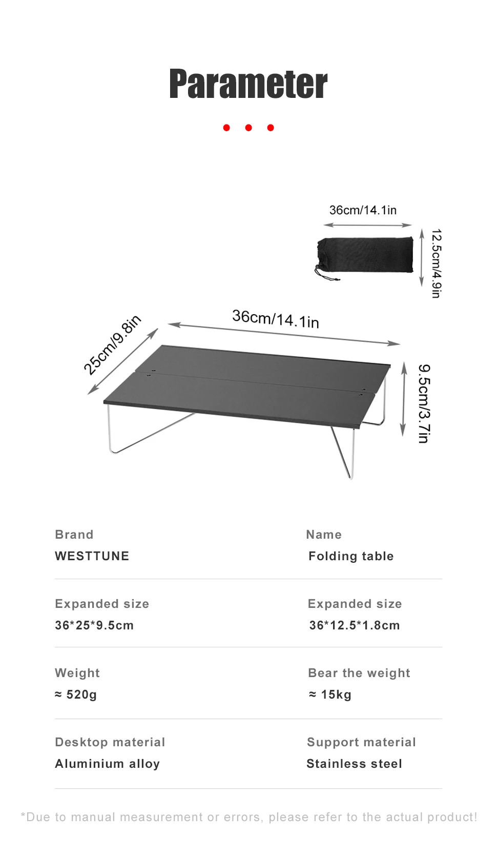 WESTTUNE Kompakter Mini-Campingtisch, tragbarer, ultraleichter, zusammenklappbarer Zelttisch aus Aluminiumlegierung, zusammenklappbarer Outdoor-Tisch zum Wandern – Detail 4