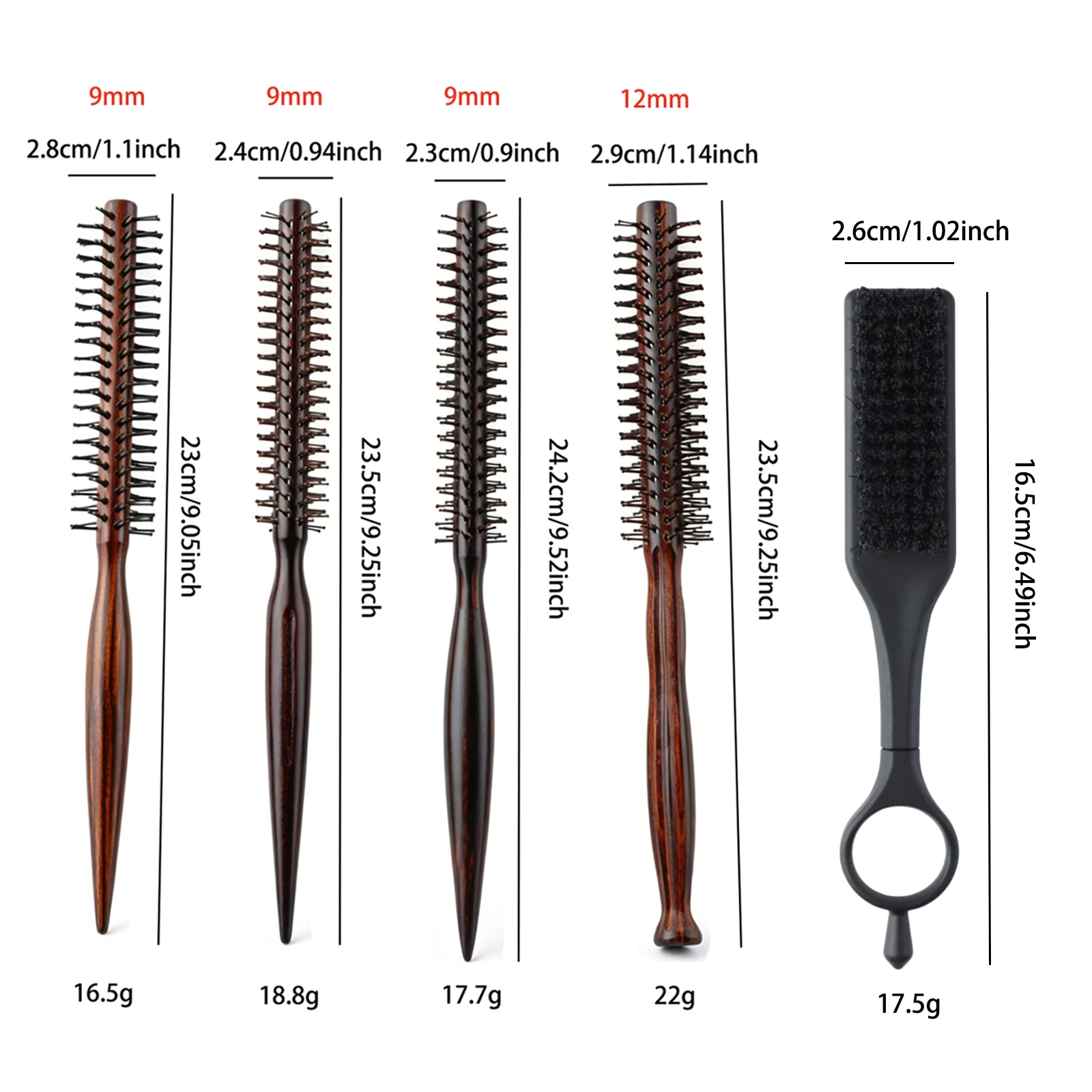 2Pcs Barber Salon Wood Handle Boar Bristles Round Brush Set 360° Rotatable Barber Fade Cleaning Brush Hair Styling Tools Kit