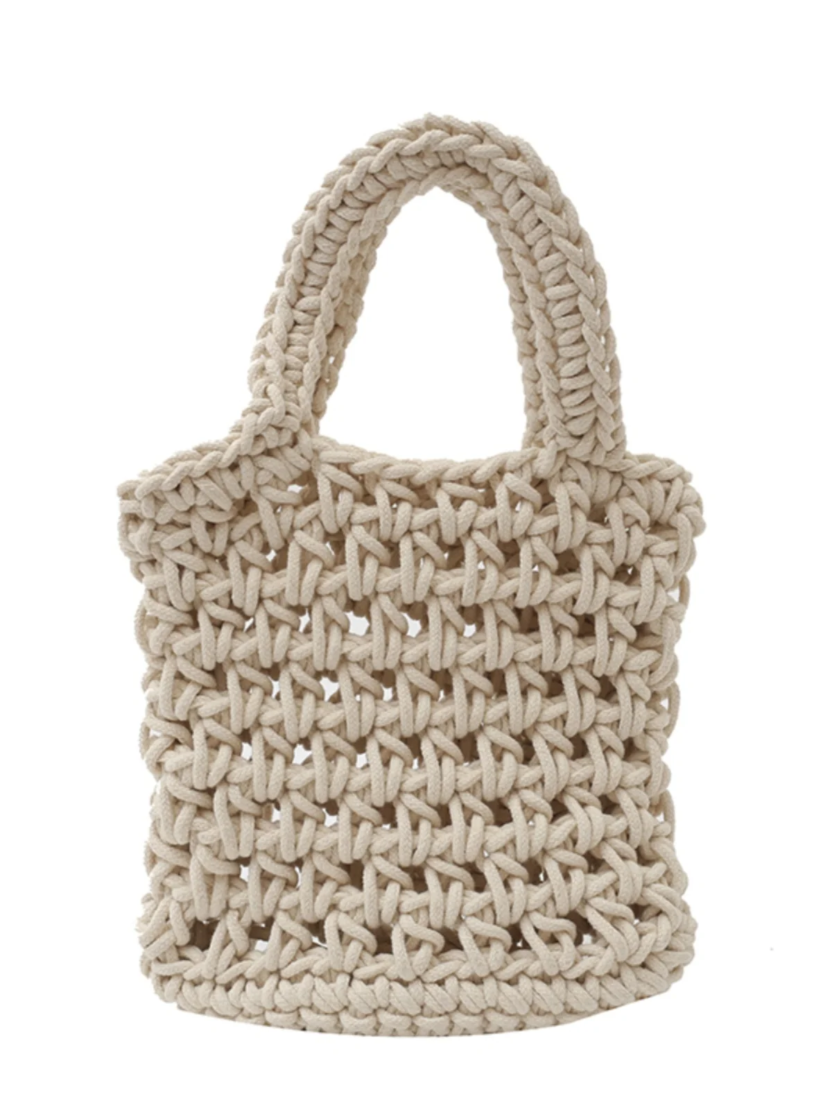 

Handwoven Cotton Rope oulder Bag Hollow Knitted Casual Faionable Women's Knitted Handbag Soft Open Top Size