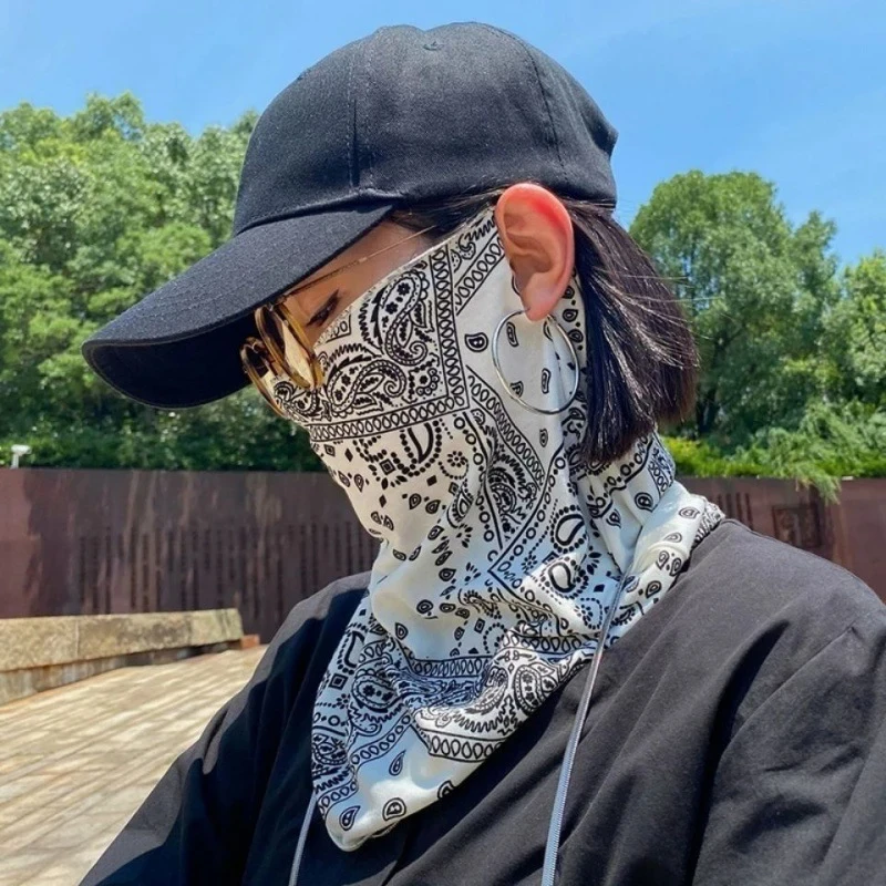 

Fashion Punk Sunscreen Mask Ice Silk For Face Neck Uv Protection Ear Scarf Hip Hop Outdoor Sports Cycling Bandana Trend