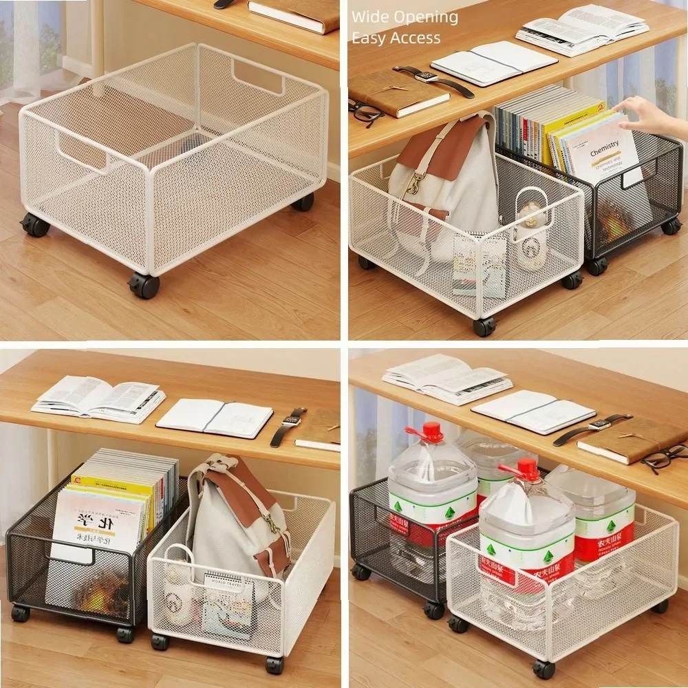 Modern Simple Under Desk Book Storage Box with Wheels Large Capacity Student Textbook Organizer