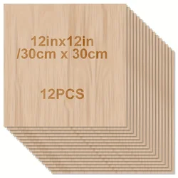 Tavola di legno artigianale 4/8/12/24/48 - 12 x 12 x 1/12 pollici - Tavola spessa 2 mm, superficie liscia, tavola quadrata, adatta per taglio laser