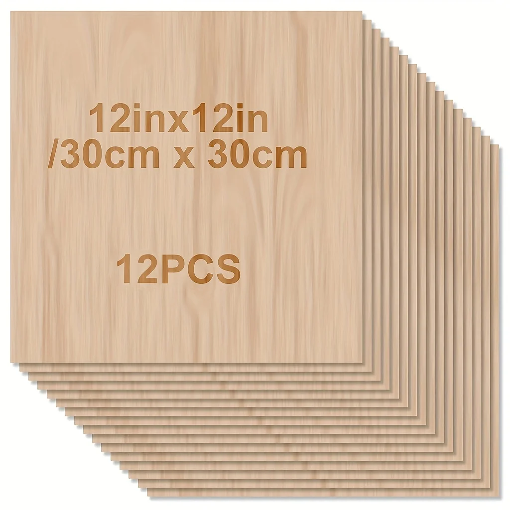 4/8/12/24/48 Craft Wood Board - 12 x 12 x 1/12 Inch - 2mm Thick Board, Smooth Surface, Square Board, Suitable for Laser Cutting 