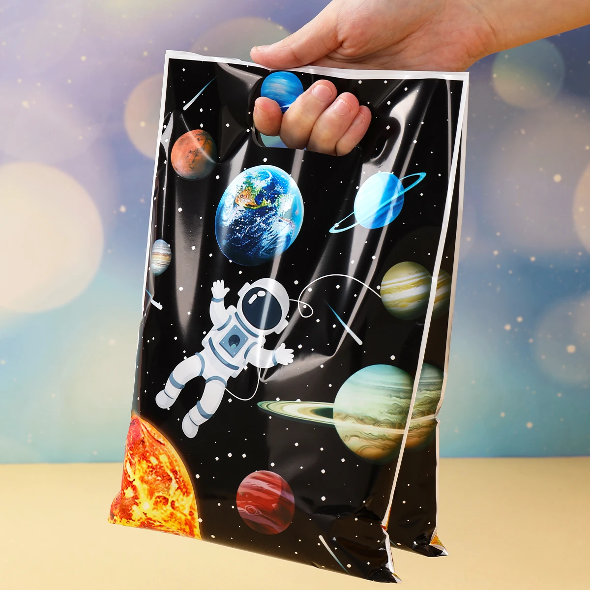 10/25/50 Uds. Bolsa de embalaje de regalo para fiesta temática de astronauta del espacio exterior de dibujos animados bolsa para pastel de caramelo para niños recuerdos de fiesta de feliz cumpleaños