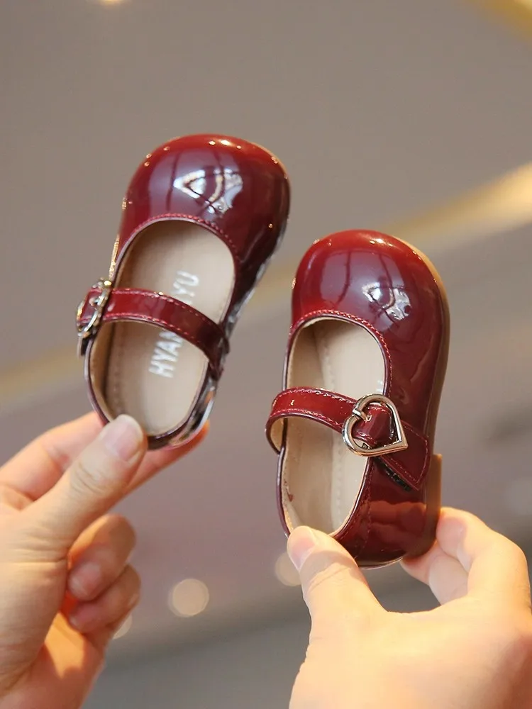 

Fashion Girls' PU Leather Red Shoes Spring Autumn New Kids Bright Princess Shoes Children's School Student Loafer Flats