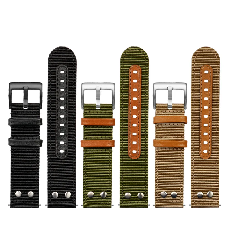 

Fast Release Universal Watch band Vintage Nylon leather Strap 20MM 22MM 24MM Wristband Nylon Replacement Wrist Watch Strap