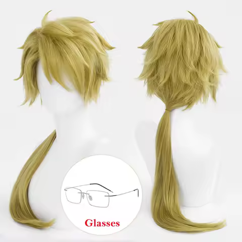 Kunikida Doppo Cosplay Wig Anime Kunikida Doppo Wig 70cm Green Yellow Anime Wigs Heat Resistant Synthetic Hair Cos Wig + Wig Cap
