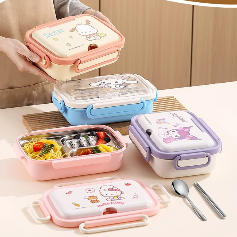 

Контейнер для хранения продуктов Sanrio Hello Kitty Kuromi Cinnamoroll, посуда из нержавеющей стали 316, ланч-бокс с 2/3 отделениями, портативный бенто-бокс