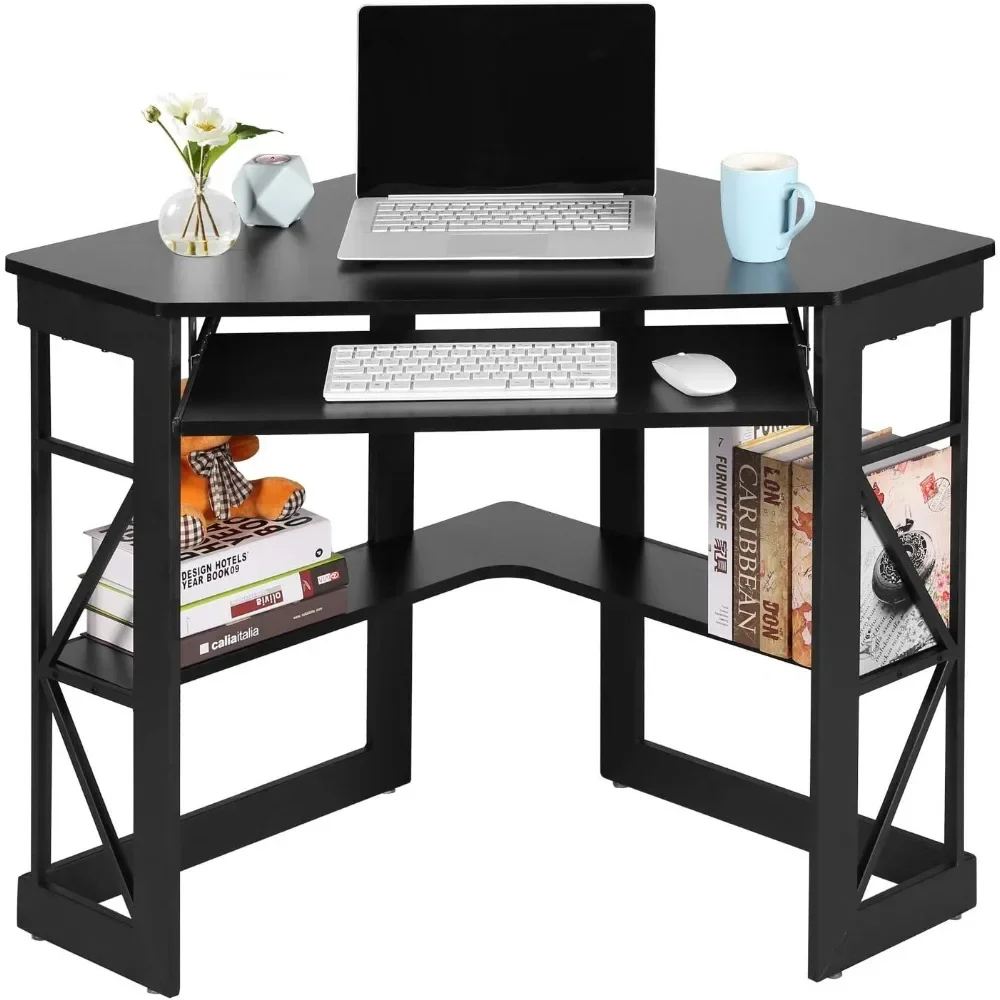 

Corner Computer Desk 41 x 30 inches with Smooth Keyboard & Storage Shelves for Home Office Workstation, Black