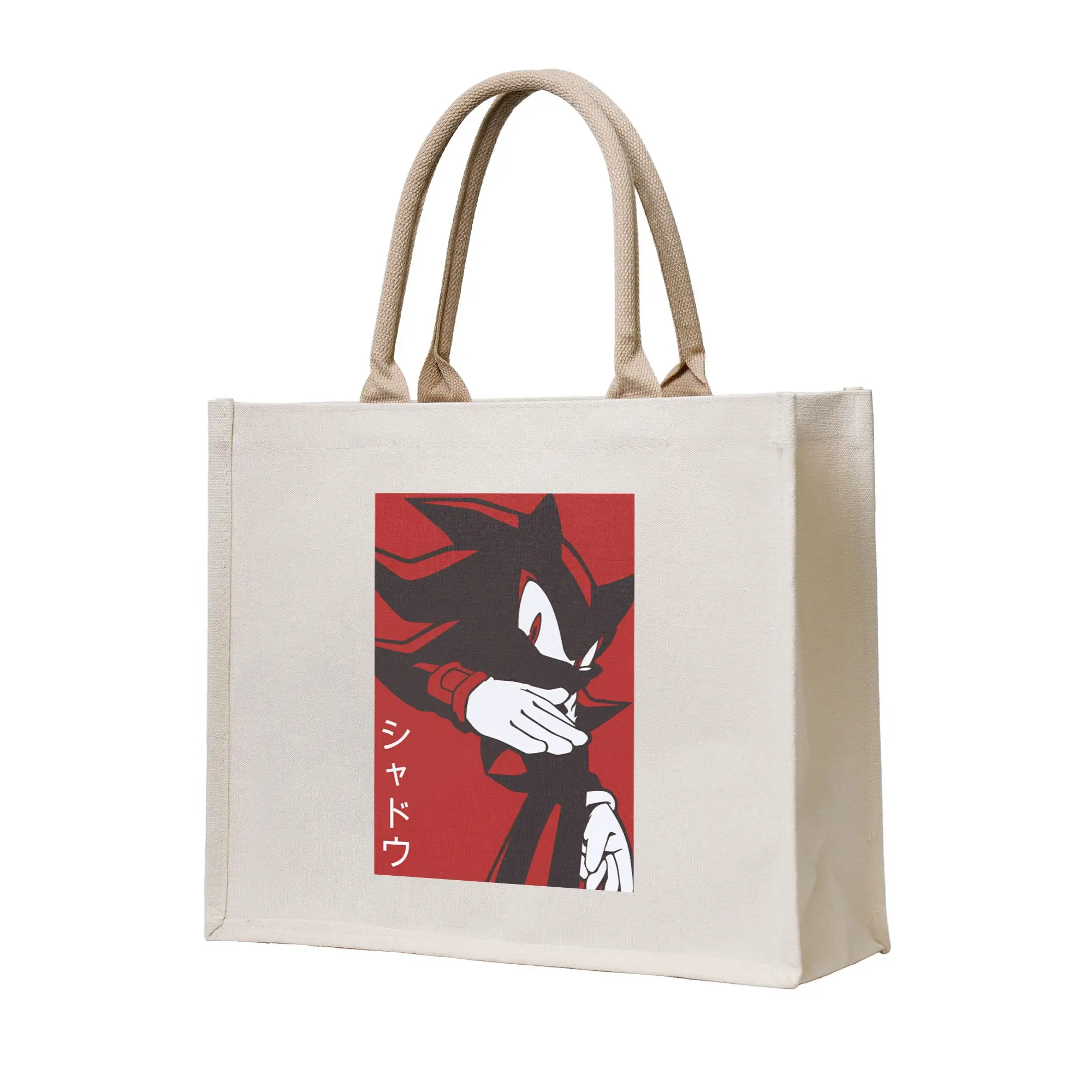 Bolsa de compras de lona con diseño de anime y manga de Sonic el Erizo, color negro normal