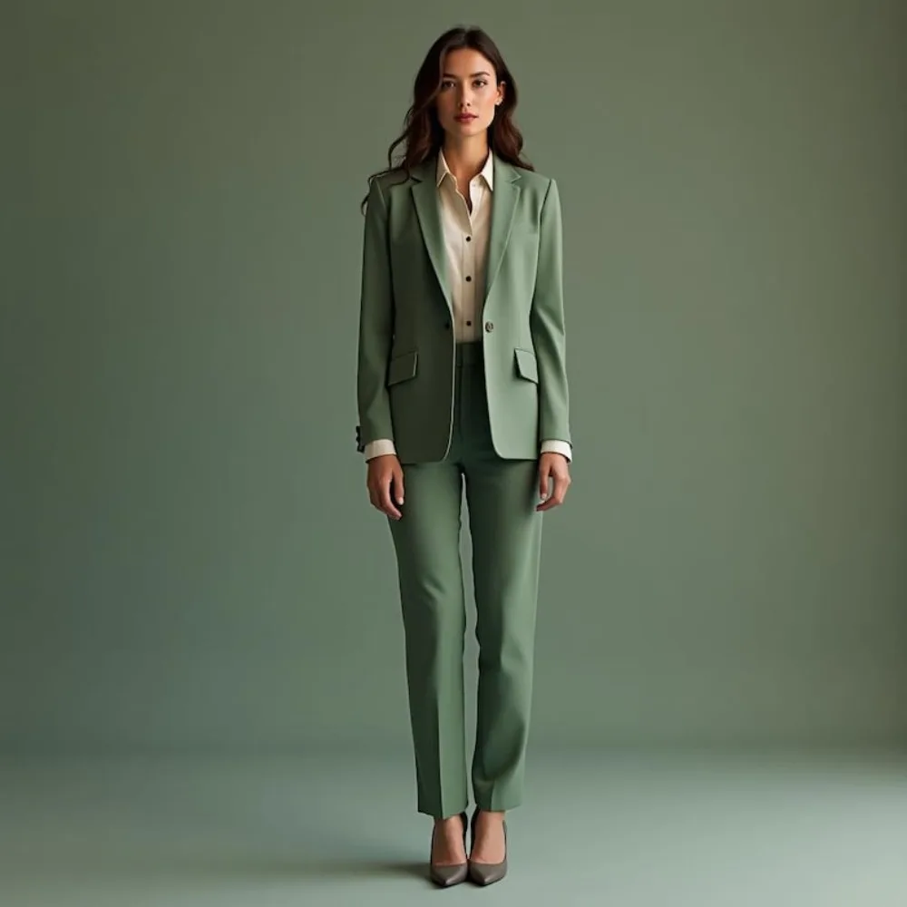 

Women Slim 2 Piece Suit Set Notch Lapel One Button Long Sleeves Blazer with Trousers Office Work Business Casual Formal Wear