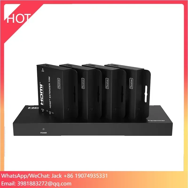 

4K 30Hz Extender Splitter Over Ethernet 1x4, 1080P 1 In 4 Out Splitter Extender Over Cat6 POC + Loop 70M