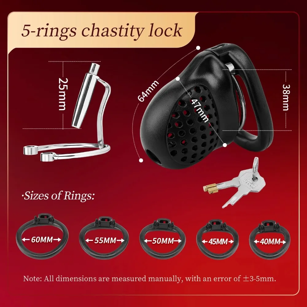 Male Chastity Cage with Lock and 5 Rings Resin Penis Lock for Men Breathable Cock Ring Penis Restrain Chastity Device Sex Toys view 6
