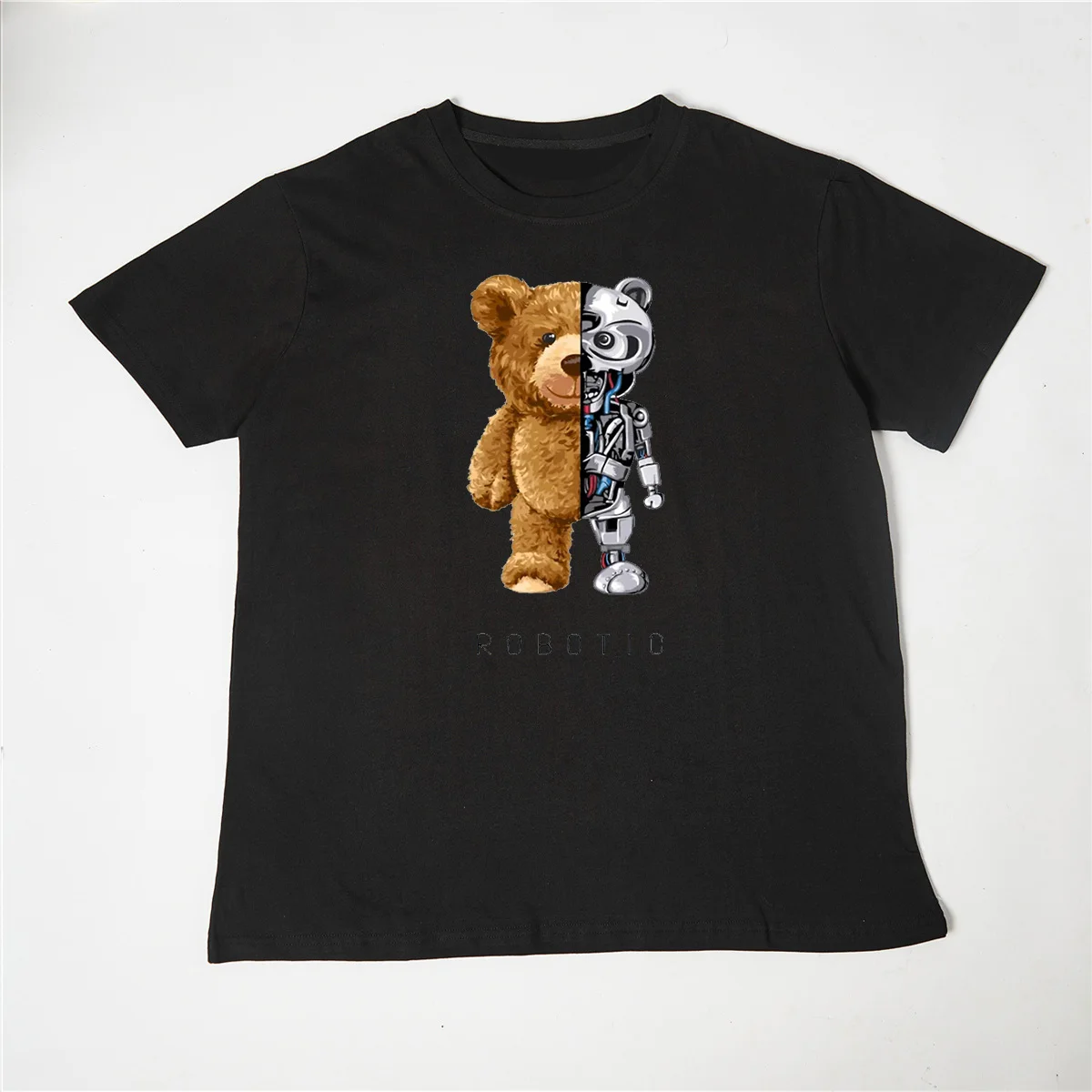 

Funny Teddy Bear Robot Tshirt Robotic Bear Men Short Sleeve Fashion Casual Clothing Summer Cotton Tees Oversized Street T-Shirts