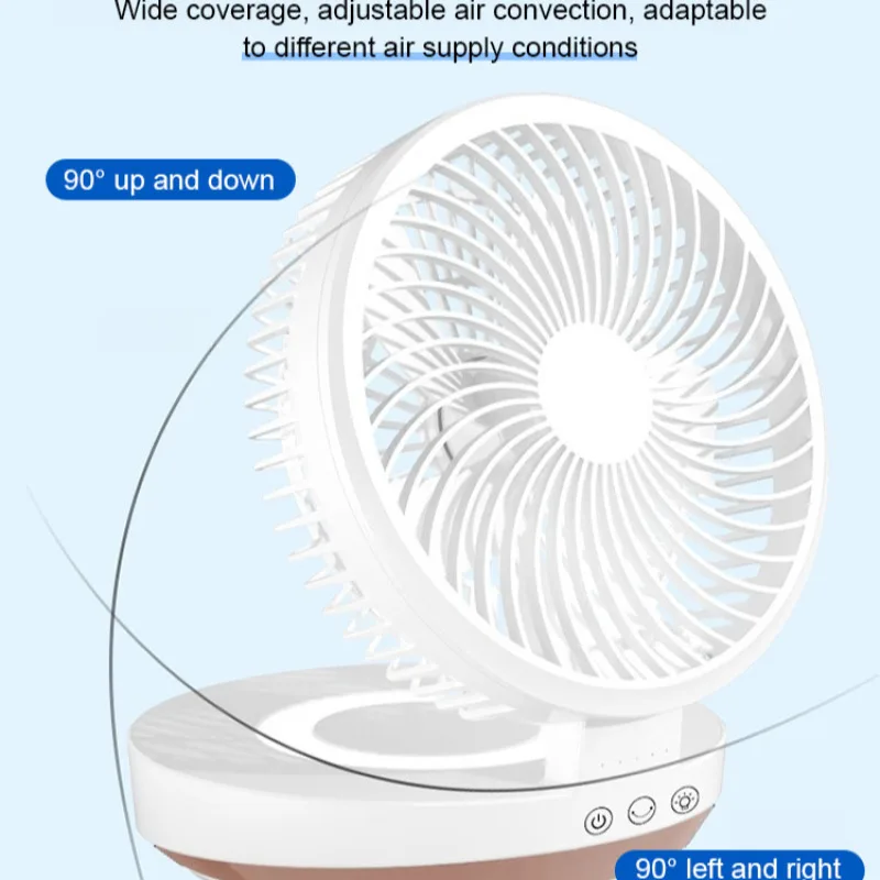 Home wallmounted Fan Rechargeable Multifunction Mute Air Circulation Fan with Table Lamp Folding Fan