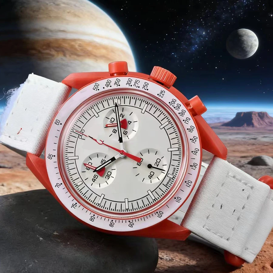 

2026 Newest Unisex Quartz Chronograph Watch - Starry Galaxy Dial Six-Hand Moon Phase - Mars