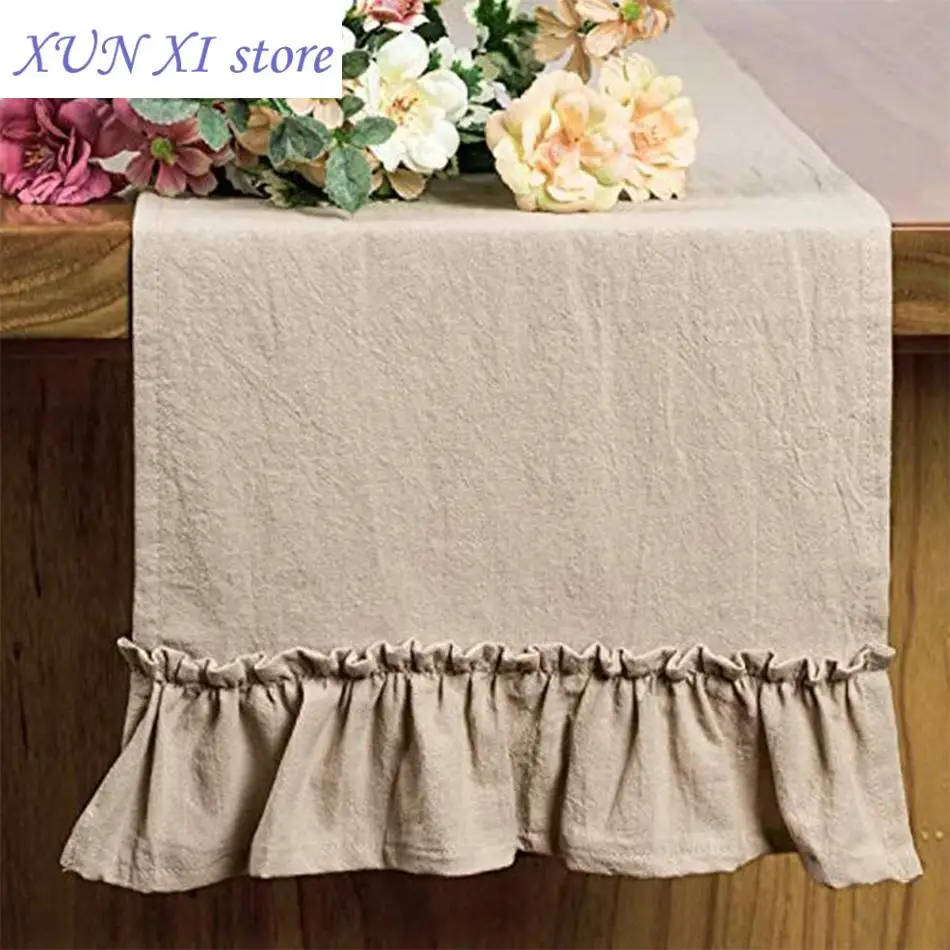 

New Cotton Ruffles Table Runner Event Party Supplies Fabric Decor Romantic Solid Colour Placemat Holiday Wedding Christmas Doily