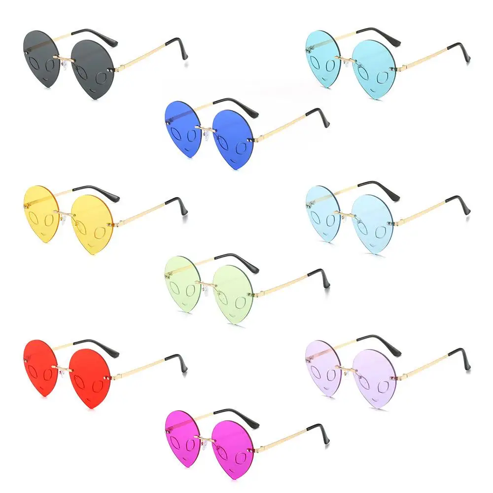 Alien Rimless Halloween Sunglasses, Festa colorida e Masquerade, Proteção UV, Acessórios Traje