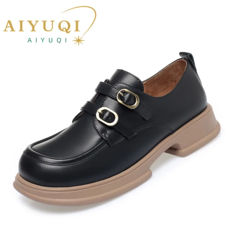 

AIYUQI Loafer Shoes Women 2024 New British Style Double Buckle Platform Women Spring Shoes Fashion Genuine Leather Women's Shoes