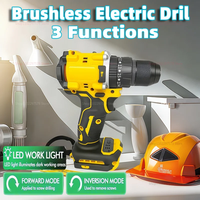 Cordless Brushless Impact Drill Portable Power Tool for Dewalt Battery Compatible Heavy Duty Drilling and DIY Projects