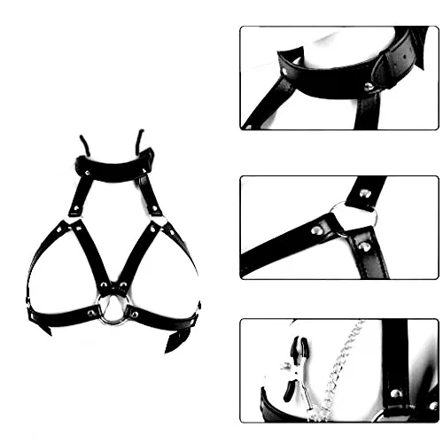 HotX PU Women\'s Mouth Gag Nipple Clamps with Collar BSDM Bondage Set Restraint Cat Headgear Roleplay Sex Toys for Women