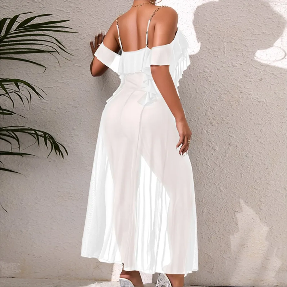 Kleider Für Frau Sexy Pyjamas Vestidos Mesh Nachthemd Kleid Komfortable Kette Schulter Riemen V-link Homewear Schlank Einfarbig